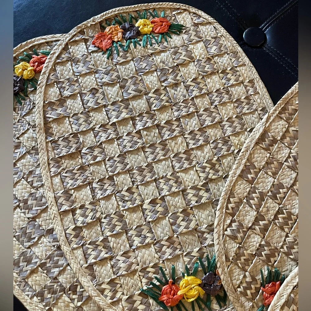 4 Large Rattan Wicker‎ oval placemats floral flower boho flowers table mats